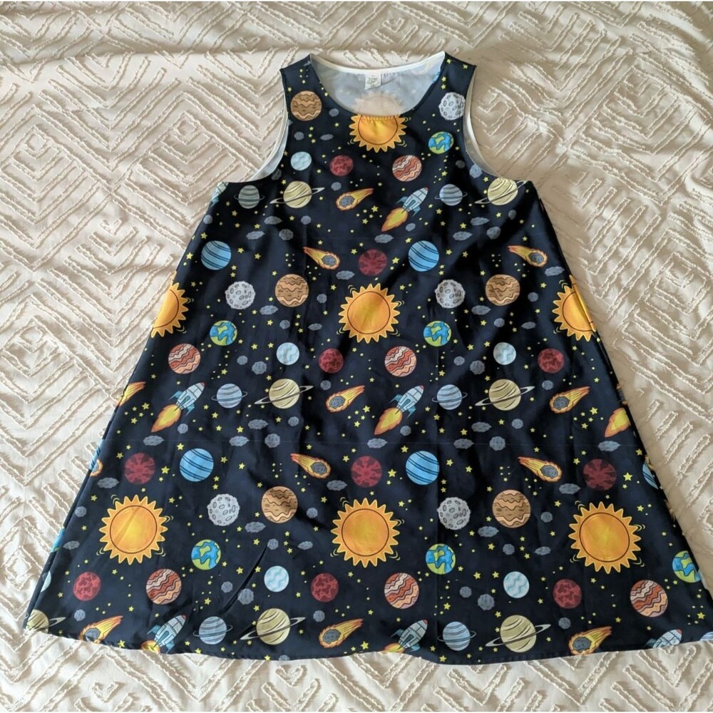 Outer Space Outerwear Dress Womens L Large Planets Solar System Rocket Teacher